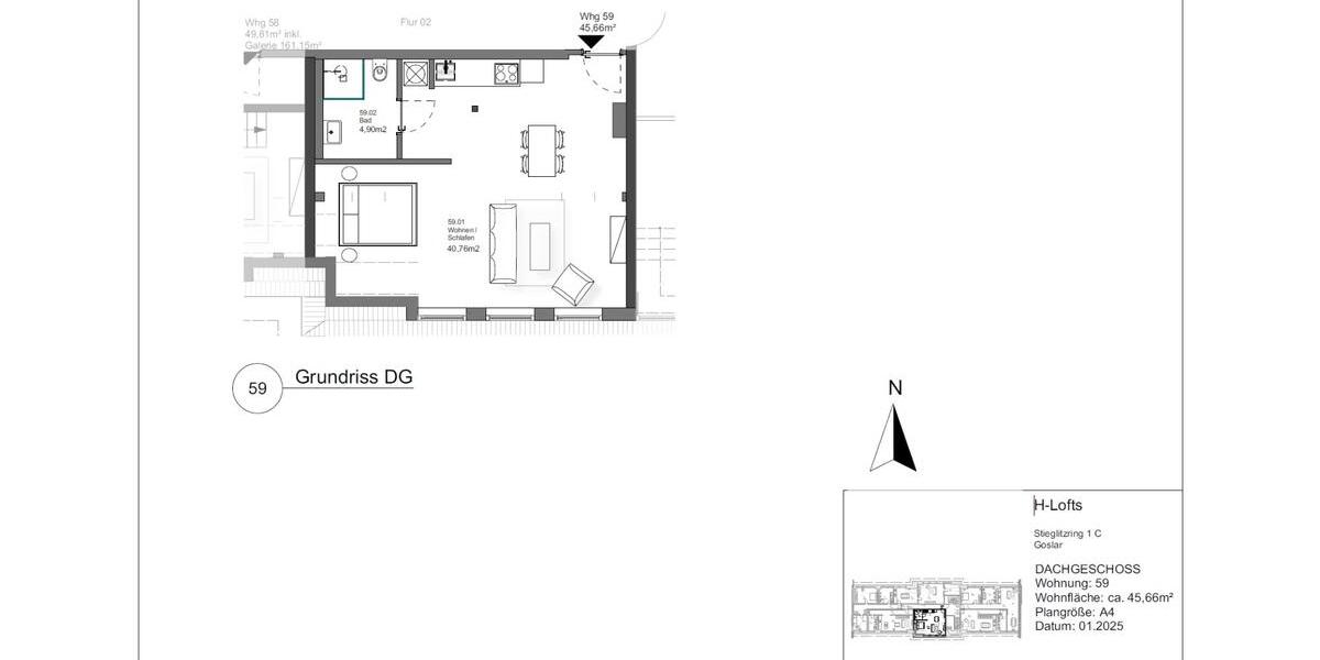 Dachgeschoßwohnung Goslar Jürgenohl - 1 Zimmer, 46 m&sup2;, 612&euro; | Angebot:26306076