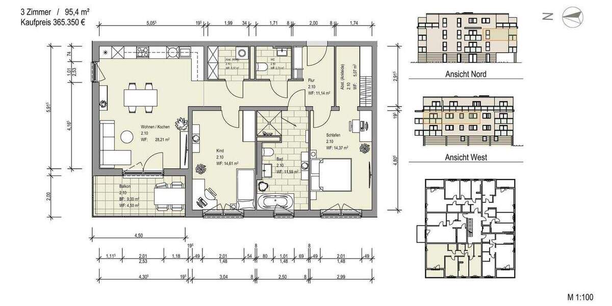 Etagenwohnung Sickte Niedersickte - 3 Zimmer, 95 m&sup2;, 365.350&euro; | Angebot:25822072