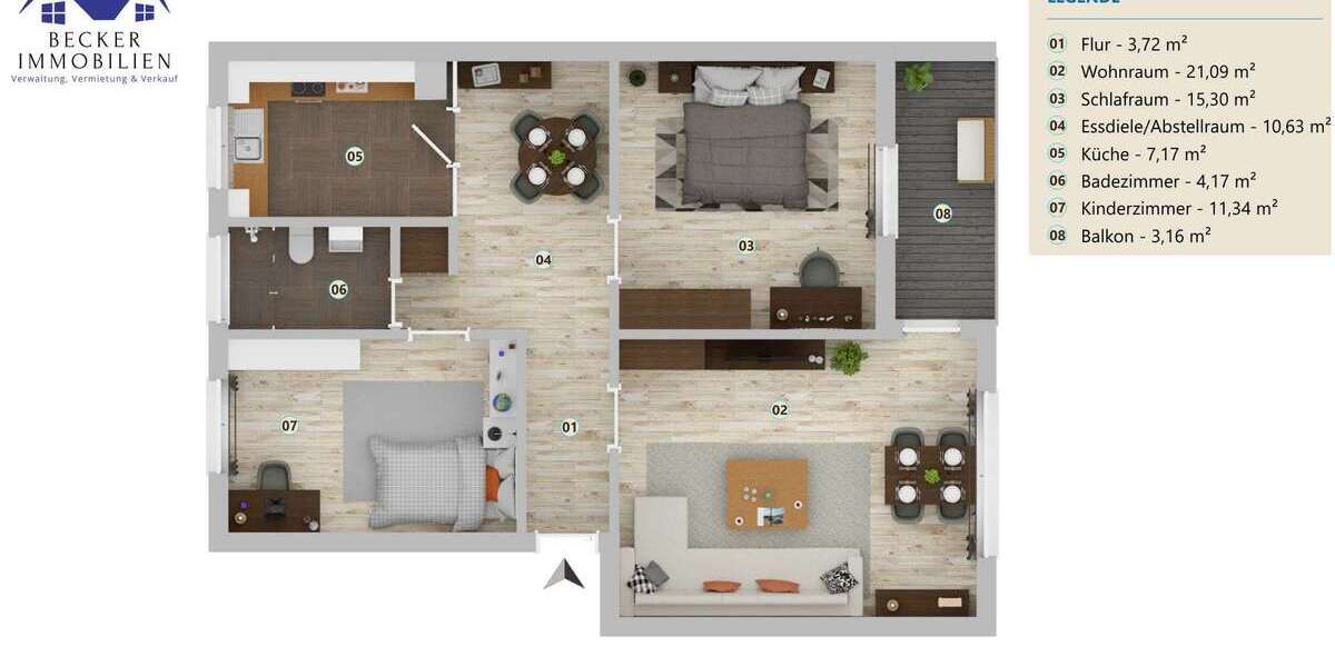 Etagenwohnung Wolfenbüttel Adersheim - 3 Zimmer, 74 m&sup2;, 135.000&euro; | Angebot:26585382