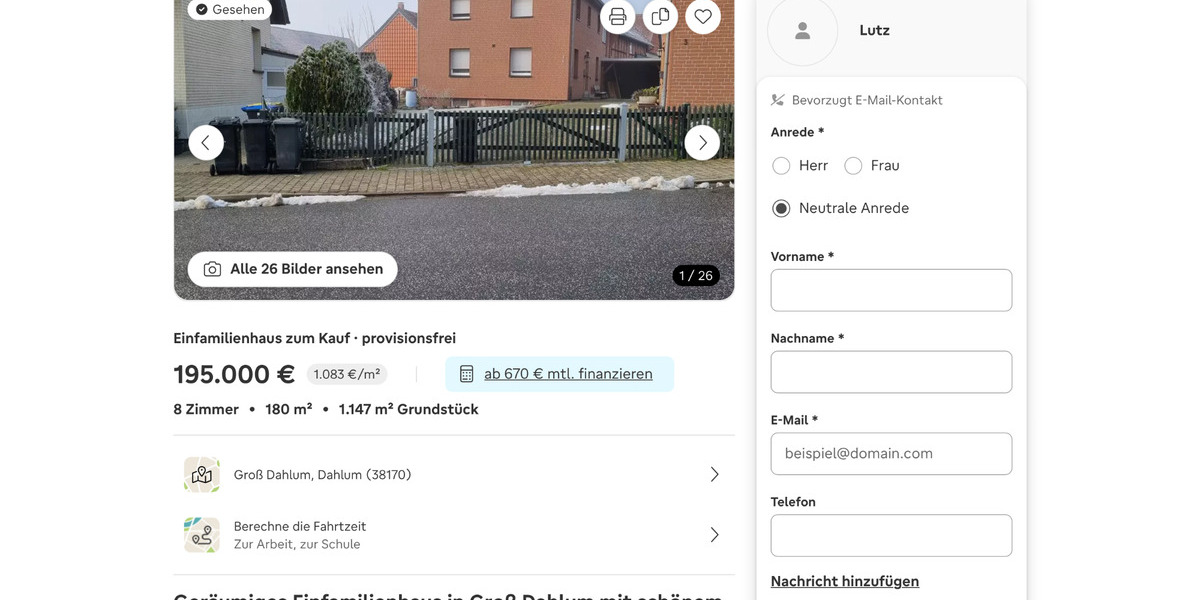 Einfamilienhaus Schöppenstedt - 7 Zimmer, 165.000&euro; | Angebot:23082518