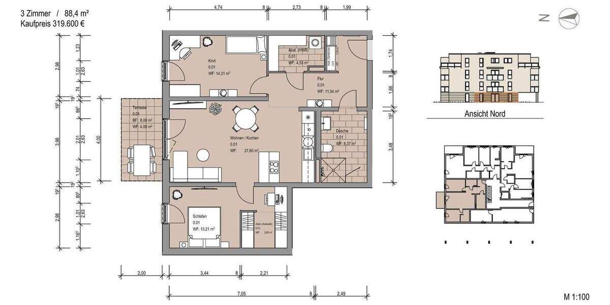 Etagenwohnung Sickte Niedersickte - 3 Zimmer, 83 m&sup2;, 310.930&euro; | Angebot:25706629