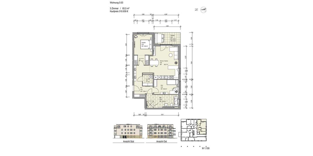 Etagenwohnung Sickte Niedersickte - 3 Zimmer, 83 m&sup2;, 310.930&euro; | Angebot:25706629